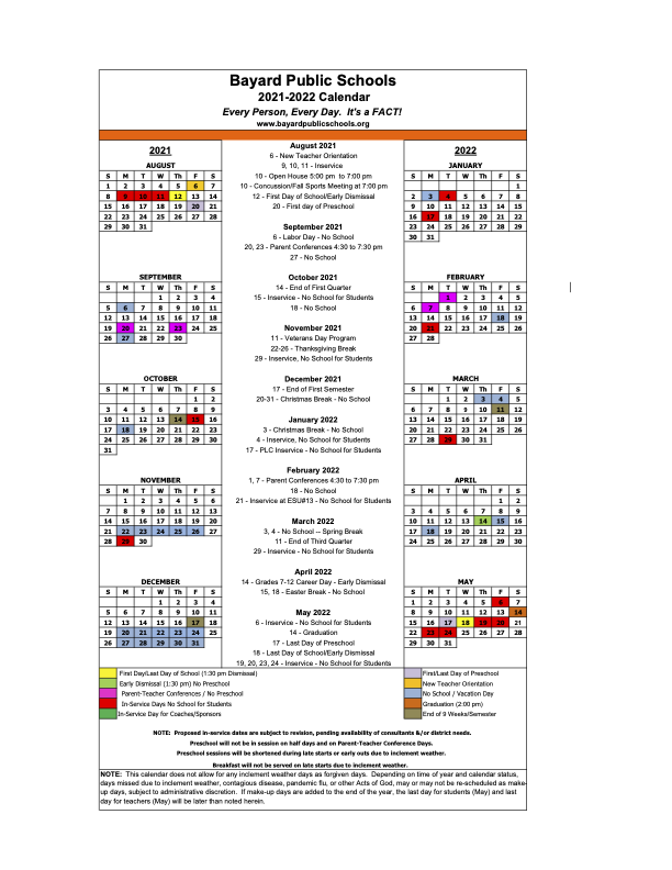 BAYARD SCHOOLS 20212022 School Calendar